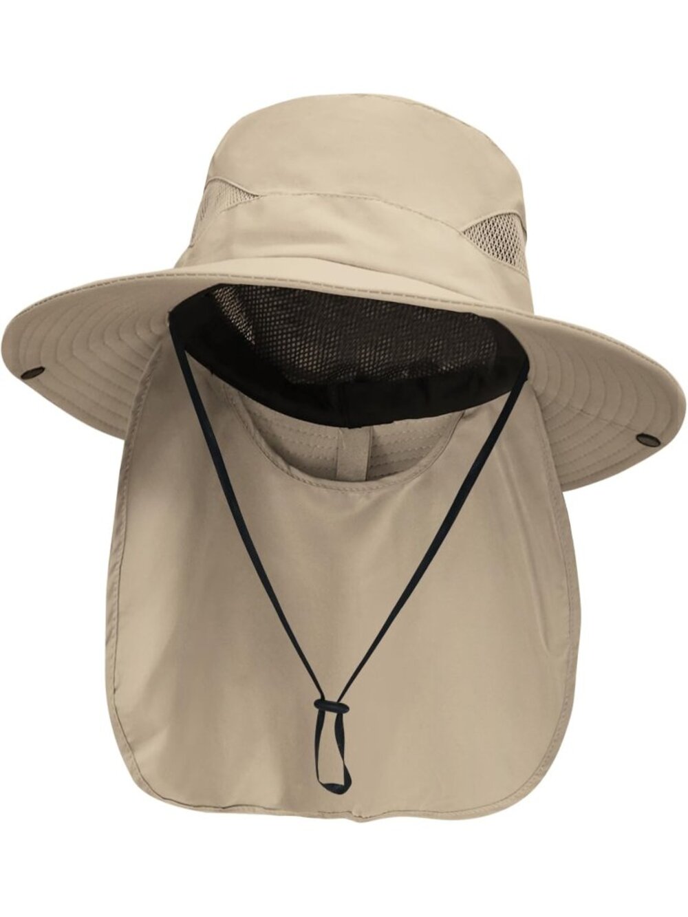 Unisex Khaki UV Sun Hat With Neck Flap Fishing Hiking Gardening Outdoor Hat